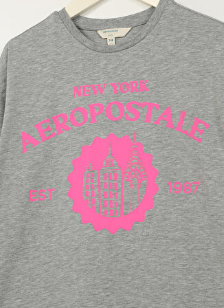 Aeropostale Baskılı Gri Melanj Kız Çocuk T-Shirt 23SAG-02