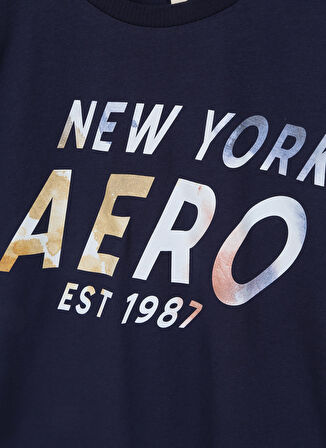 Aeropostale Lacivert Erkek Çocuk Bisiklet Yaka Oversize Baskılı T-Shirt 23SAB-41