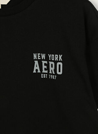 Aeropostale Siyah Erkek Çocuk Bisiklet Yaka Oversize Baskılı T-Shirt 23SAB-11