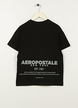 Aeropostale Siyah Erkek Çocuk Bisiklet Yaka Oversize Baskılı T-Shirt 23SAB-11