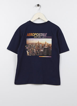 Aeropostale Lacivert Erkek Çocuk Bisiklet Yaka Oversize Baskılı T-Shirt 23SAB-45