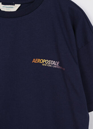 Aeropostale Lacivert Erkek Çocuk Bisiklet Yaka Oversize Baskılı T-Shirt 23SAB-45