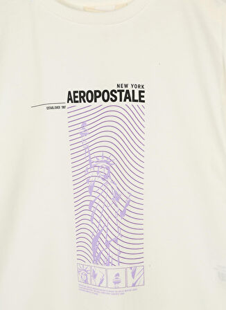 Aeropostale Ekru Erkek Çocuk Bisiklet Yaka Oversize Baskılı T-Shirt 23SAB-07