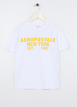 Aeropostale Ekru Erkek Çocuk Bisiklet Yaka Oversize Baskılı T-Shirt 23SAB-36