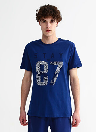 Aeropostale Bisiklet Yaka Baskılı Lacivert Erkek T-Shirt E-STAY