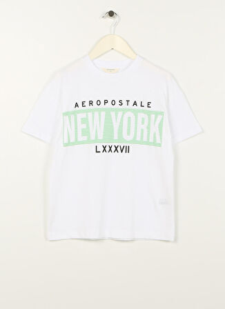 Aeropostale Ekru Erkek Çocuk Bisiklet Yaka Oversize Baskılı T-Shirt 23SAB-38