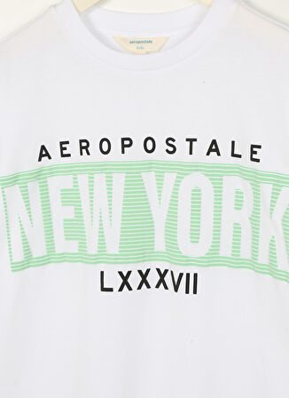 Aeropostale Ekru Erkek Çocuk Bisiklet Yaka Oversize Baskılı T-Shirt 23SAB-38