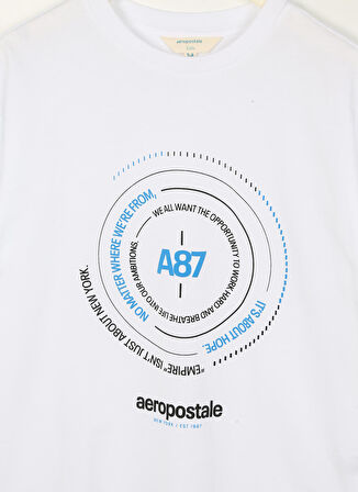 Aeropostale Ekru Erkek Çocuk Bisiklet Yaka Oversize Baskılı T-Shirt 23SAB-32