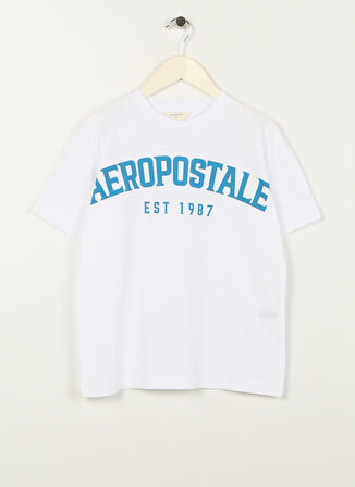 Aeropostale Ekru Erkek Çocuk Bisiklet Yaka Oversize Baskılı T-Shirt 23SAB-31