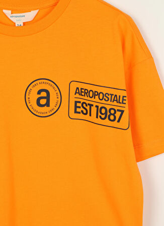 Aeropostale Turuncu Erkek Çocuk Bisiklet Yaka Oversize Baskılı T-Shirt 23SAB-48