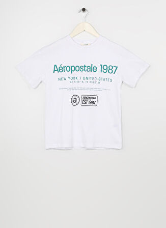 Aeropostale Ekru Erkek Çocuk Bisiklet Yaka Oversize Baskılı T-Shirt 23SAB-01