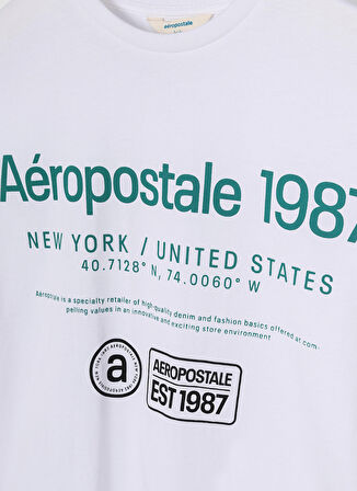 Aeropostale Ekru Erkek Çocuk Bisiklet Yaka Oversize Baskılı T-Shirt 23SAB-01