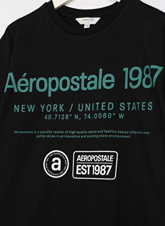 Aeropostale Siyah Erkek Çocuk Bisiklet Yaka Oversize Baskılı T-Shirt 23SAB-01