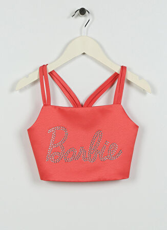 Barbie Pembe Kız Çocuk Kare Yaka Askılı Crop Top Düz Bluz 23PRB-815