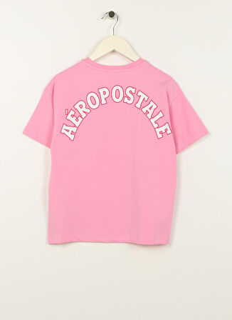 Aeropostale Pembe Kız Çocuk Bisiklet Yaka Düşük Omuz Oversize Baskılı T-Shirt 23SAG-01