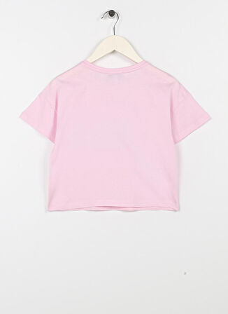 Limon Pembe Kız Çocuk Bisiklet Yaka Düşük Omuz Crop Baskılı T-Shirt READ GIRL-23