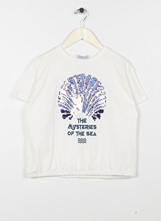 Limon Ekru Kız Çocuk Bisiklet Yaka Düşük Omuz Payetli T-Shirt MISTERI GIRL-23