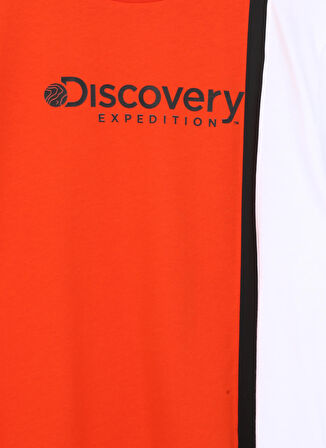 Discovery Expedition Beyaz - Turuncu Erkek Çocuk Bisiklet Yaka Düşük Omuzlu Baskılı T-Shirt JUNO BOY