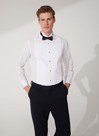 Fabrika Slim Fit Ata Yaka Düz Beyaz Erkek Gömlek HANAKO ATA