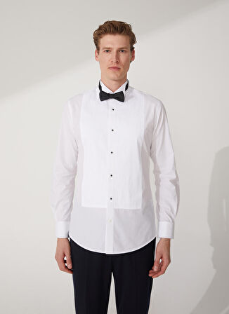 Fabrika Slim Fit Ata Yaka Düz Beyaz Erkek Gömlek HANAKO ATA