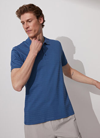 Fabrika Polo Yaka Düz İndigo Erkek T-Shirt MERS FATHER