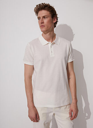 Fabrika Polo Yaka Düz Kırık Beyaz Erkek T-Shirt MERS FATHER