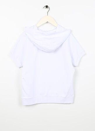 Beyaz Kız Çocuk Kapüşonlu Kısa Kollu Baskılı Sweatshirt SHINE GIRL