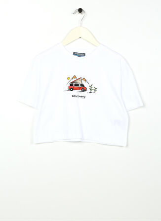 Beyaz Kız Çocuk Bisiklet Yaka Kısa Kollu Baskılı T-Shirt ROTA GIRL