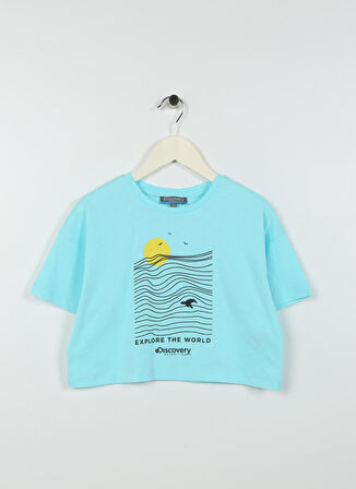 Mint Kız Çocuk Bisiklet Yaka Düşük Omuzlu Baskılı T-Shirt OCEAN GIRL