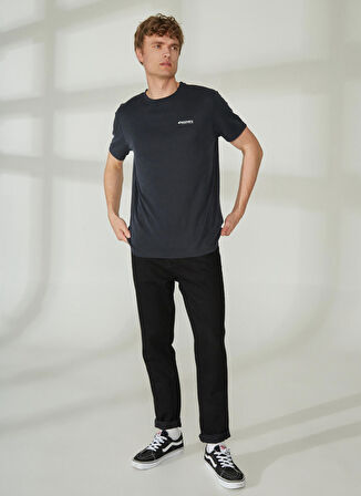 Siyah Erkek Bisiklet Yaka Kısa Kollu Relaxed Baskılı T-Shirt PERTA