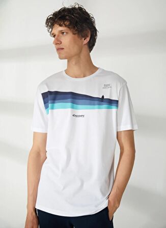 Discovery Expedition Bisiklet Yaka Baskılı Kırık Beyaz Erkek T-Shirt HARDAP