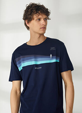 Discovery Expedition Lacivert Erkek Bisiklet Yaka Kısa Kollu Relaxed Baskılı T-Shirt HARDAP