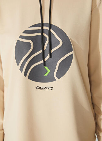 Discovery Expedition Bej Kadın Kapüşonlu Uzun Kollu Relaxed Nakışlı Sweatshirt W-ALVES