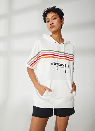 Discovery Expedition Kapüşon Yaka Kırık Beyaz Kadın Sweatshırt W-SHINE