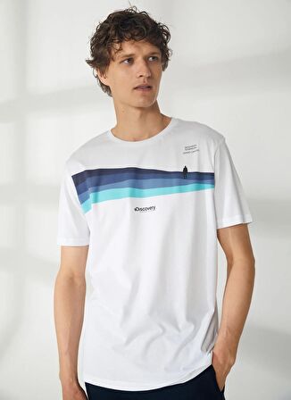 Bisiklet Yaka Baskılı Kırık Beyaz Erkek T-Shirt HARDAP