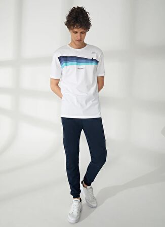 Bisiklet Yaka Baskılı Kırık Beyaz Erkek T-Shirt HARDAP