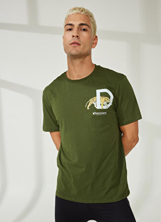 Discovery Expedition Haki Erkek Bisiklet Yaka Kısa Kollu Baskılı T-Shirt MERCAN