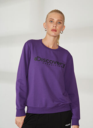 Discovery Expedition Mor Kadın Bisiklet Yaka Uzun Kollu Relaxed Baskılı Sweatshirt W-ENERGY