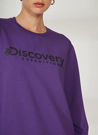 Discovery Expedition Mor Kadın Bisiklet Yaka Uzun Kollu Relaxed Baskılı Sweatshirt W-ENERGY