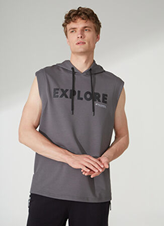 Discovery Expedition Antrasit Erkek Kapüşonlu Kolsuz Relaxed Baskılı Sweatshirt RILAS