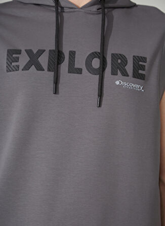 Discovery Expedition Antrasit Erkek Kapüşonlu Kolsuz Relaxed Baskılı Sweatshirt RILAS