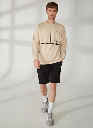 Bej Erkek Bisiklet Yaka Uzun Kollu Relaxed Sweatshirt OMARA