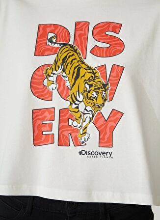 Discovery Expedition Bisiklet Yaka Baskılı Kırık Beyaz Kadın T-Shirt W-ROTA