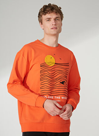 Discovery Expedition Turuncu Erkek Bisiklet Yaka Uzun Kollu Loose Fit Baskılı Sweatshirt OCEAN