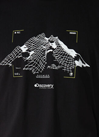 Discovery Expedition Siyah Erkek Bisiklet Yaka Kısa Kollu Relaxed Baskılı T-Shirt TENX