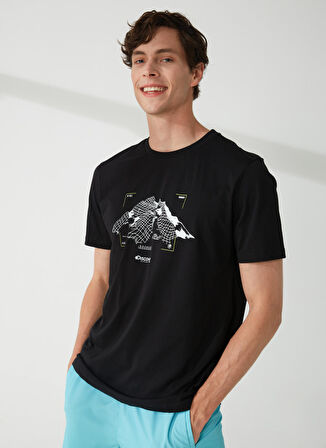 Siyah Erkek Bisiklet Yaka Kısa Kollu Relaxed Baskılı T-Shirt TENX
