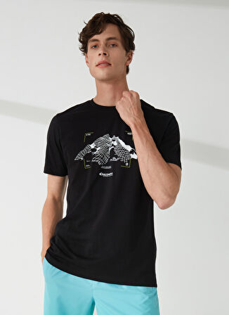 Siyah Erkek Bisiklet Yaka Kısa Kollu Relaxed Baskılı T-Shirt TENX