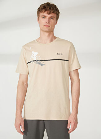 Discovery Expedition Bej Erkek Bisiklet Yaka Kısa Kollu Relaxed Baskılı T-Shirt BENJAX
