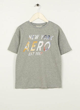 Aeropostale Baskılı Gri Melanj Erkek Çocuk T-Shirt 23SAB-41