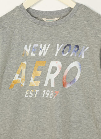 Aeropostale Baskılı Gri Melanj Erkek Çocuk T-Shirt 23SAB-41